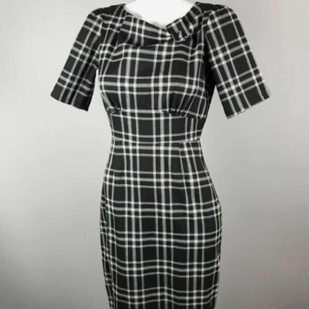 Stop Staring Edie Black and White Plaid Retro Day Dress size L